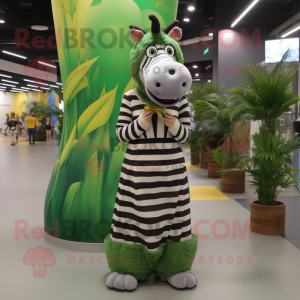 Olive Zebra mascot costume character dressed with a Maxi Dress and Anklets
