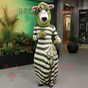 Olive Zebra mascot costume character dressed with a Maxi Dress and Anklets