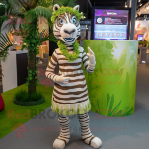 Olive Zebra mascot costume character dressed with a Maxi Dress and Anklets