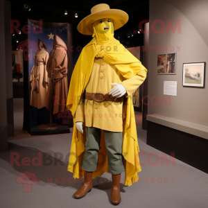 Yellow Civil War Soldier mascot costume character dressed with a Jeans and Shawls