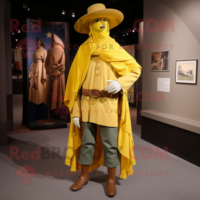 Yellow Civil War Soldier mascot costume character dressed with a Jeans and Shawls Yellow Civil War Soldier mascot costume character dressed with a Jeans and Shawls