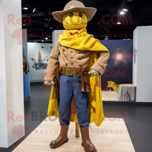 Yellow Civil War Soldier mascot costume character dressed with a Jeans and Shawls