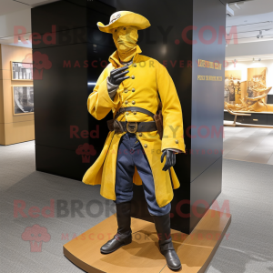 Yellow Civil War Soldier mascot costume character dressed with a Jeans and Shawls