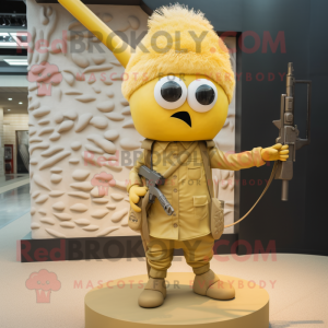 Gold Sniper mascot costume character dressed with a Shorts and Shoe laces