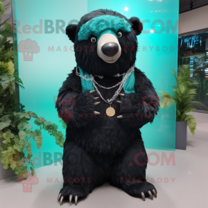 Teal Sloth Bear mascot costume character dressed with a Trousers and Necklaces