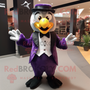Purple Eagle mascot costume character dressed with a Tuxedo and Bow ties