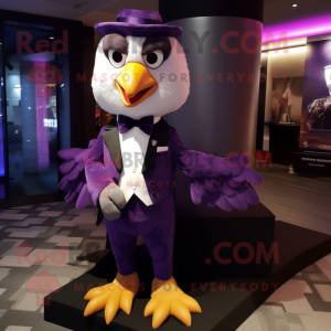 Purple Eagle mascot costume character dressed with a Tuxedo and Bow ties