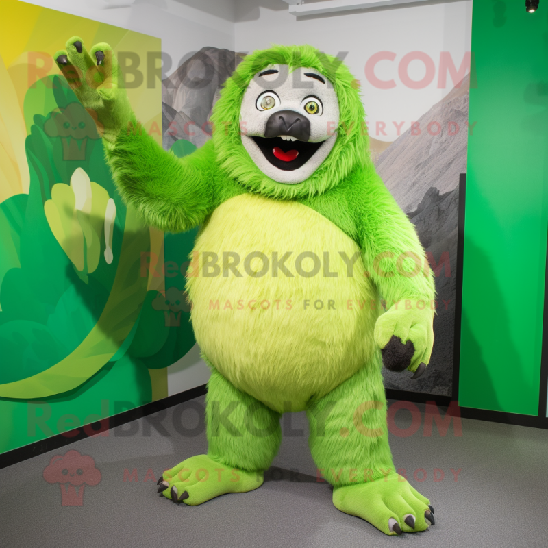 Lime Green Sloth Bear mascot costume character dressed with a Capri Pants and Rings