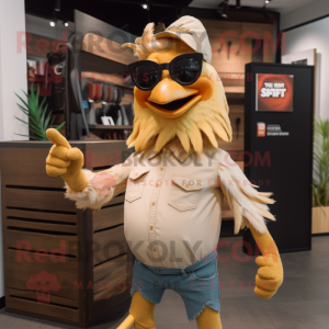 Tan Chicken mascot costume character dressed with a Flare Jeans and Sunglasses