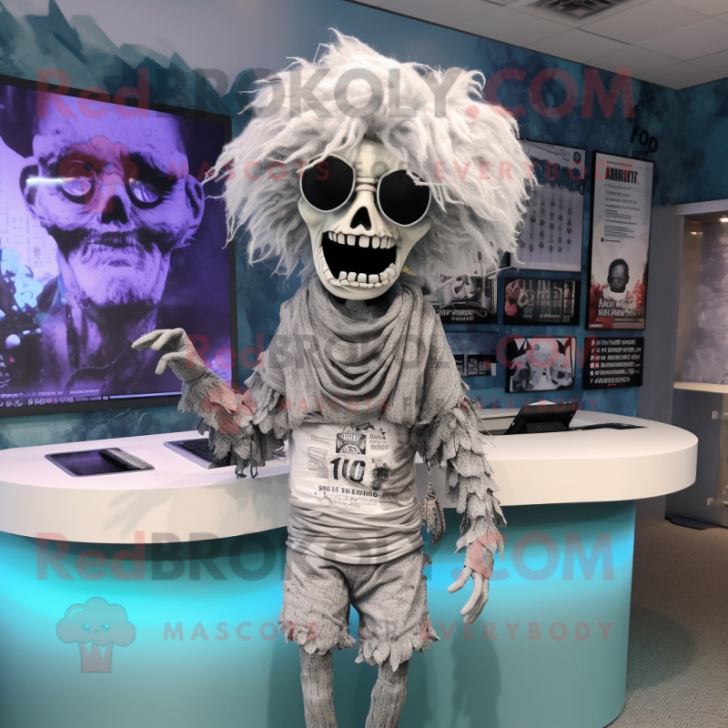 Silver Undead mascot costume character dressed with a Swimwear and Hair clips Silver Undead mascot costume character dressed with a Swimwear and Hair clips