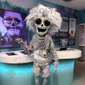 Silver Undead mascot costume character dressed with a Swimwear and Hair clips