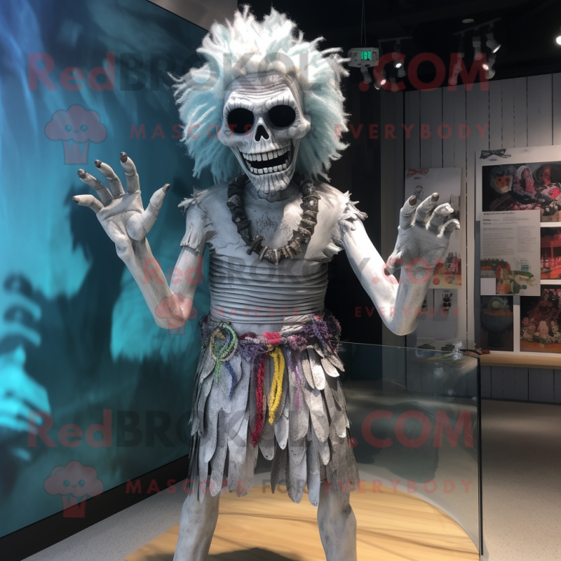 Silver Undead mascot costume character dressed with a Swimwear and Hair clips Silver Undead mascot costume character dressed with a Swimwear and Hair clips