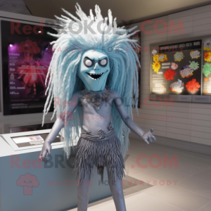 Silver Undead mascot costume character dressed with a Swimwear and Hair clips