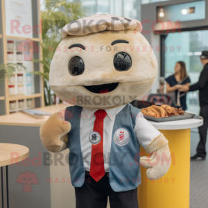 Tan Dim Sum mascot costume character dressed with a Button-Up Shirt and Pocket squares