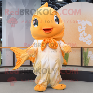 Cream Goldfish mascot costume character dressed with a Cover-up and Hairpins