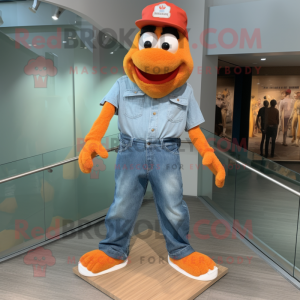 Orange Jambalaya mascot costume character dressed with a Denim Shorts and Anklets