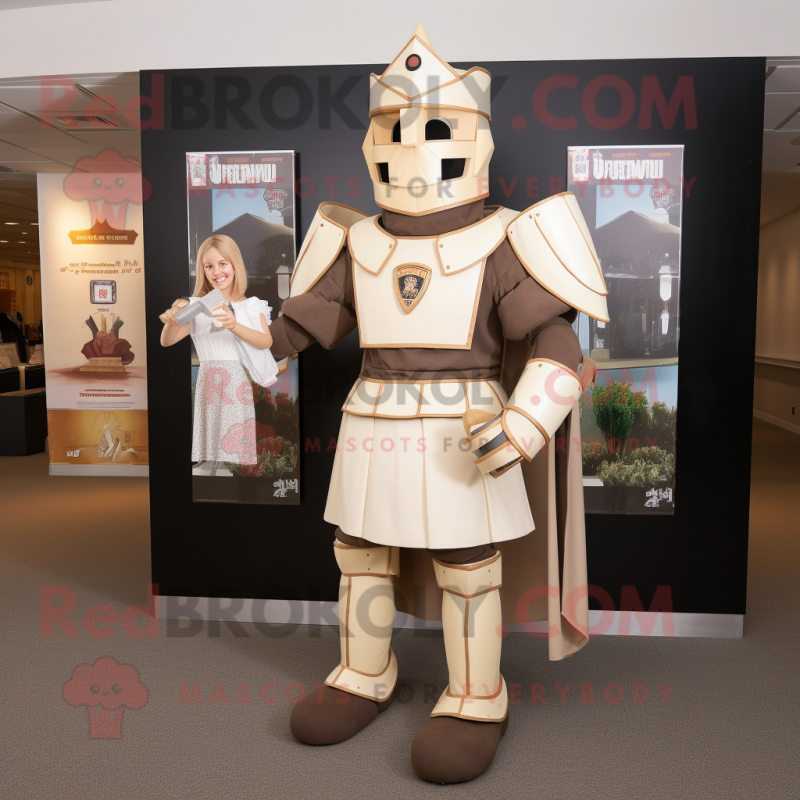 Cream Medieval Knight mascot costume character dressed with a Mini Skirt and Earrings