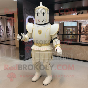 Cream Medieval Knight mascot costume character dressed with a Mini Skirt and Earrings