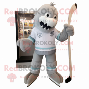 Gray Ice Hockey Stick mascot costume character dressed with a Playsuit and Foot pads