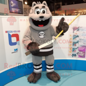 Gray Ice Hockey Stick mascot costume character dressed with a Playsuit and Foot pads