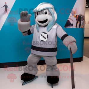 Gray Ice Hockey Stick mascot costume character dressed with a Playsuit and Foot pads