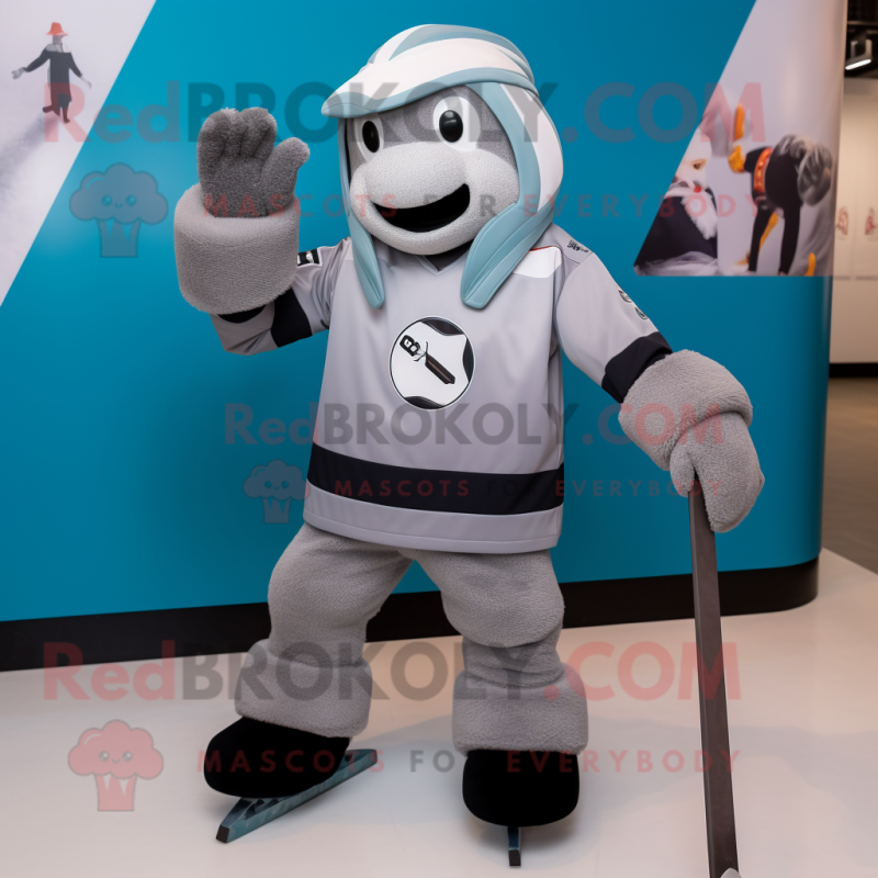 Gray Ice Hockey Stick mascot costume character dressed with a Playsuit and Foot pads Gray Ice Hockey Stick mascot costume character dressed with a Playsuit and Foot pads