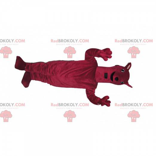 Very cheerful fuchsia large dog mascot. Big dog costume -