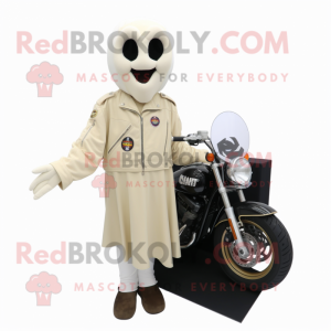 Cream Ghost mascot costume character dressed with a Moto Jacket and Earrings