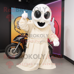 Cream Ghost mascot costume character dressed with a Moto Jacket and Earrings