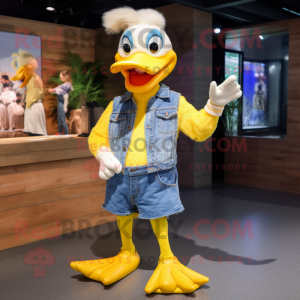 Yellow Swans mascot costume character dressed with a Denim Shorts and Headbands