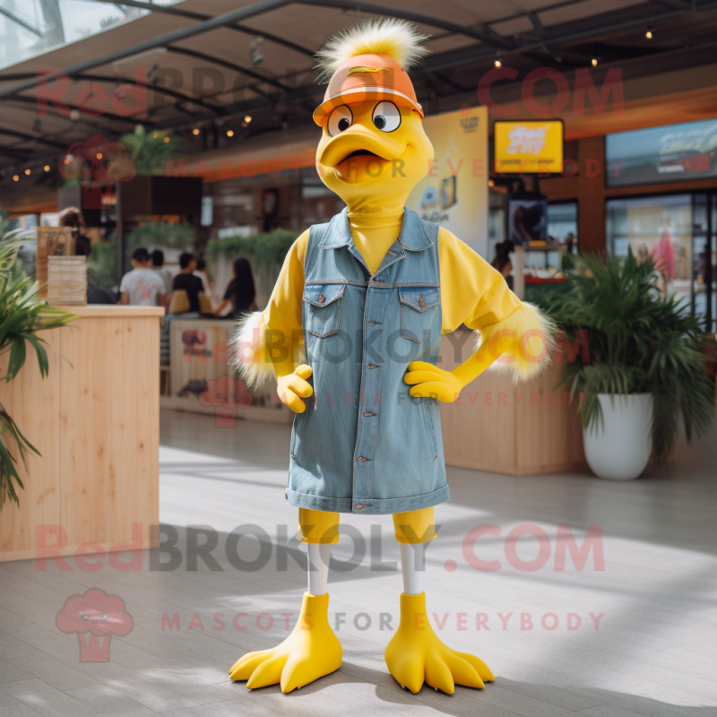 Yellow Swans mascot costume character dressed with a Denim Shorts and Headbands