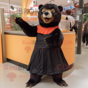 Rust Spectacled Bear mascot costume character dressed with a A-Line Skirt and Shoe clips