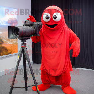Red Camera mascot costume character dressed with a Cover-up and Anklets