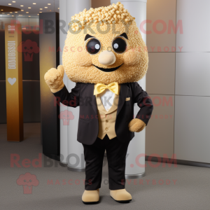 Gold Pop Corn mascot costume character dressed with a Suit Pants and Cummerbunds