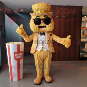 Gold Pop Corn mascot costume character dressed with a Suit Pants and Cummerbunds