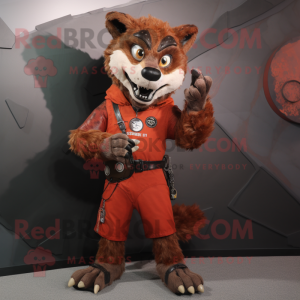 Rust Wolf mascot costume character dressed with a Rash Guard and Rings