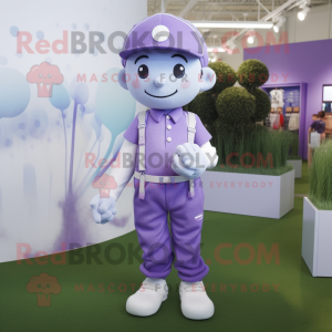 Lavender Golf Ball mascot costume character dressed with a Dungarees and Anklets