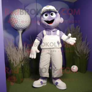 Lavender Golf Ball mascot costume character dressed with a Dungarees and Anklets