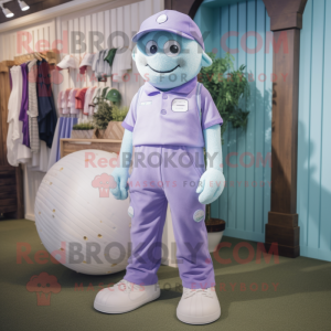Lavender Golf Ball mascot costume character dressed with a Dungarees and Anklets