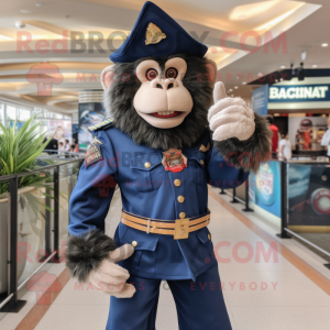 Navy Baboon mascot costume character dressed with a Flare Jeans and Bracelets