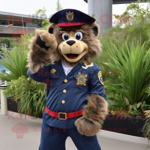 Navy Baboon mascot costume character dressed with a Flare Jeans and Bracelets