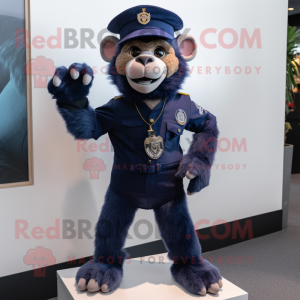 Navy Baboon mascot costume character dressed with a Flare Jeans and Bracelets