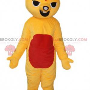 Geel en rood grappig schepsel mascotte. Creature kostuum -