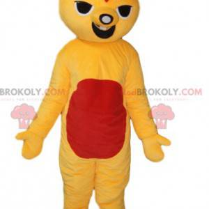 Mascotte di creatura divertente giallo e rosso. Costume da