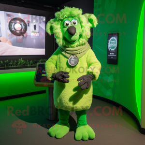 Lime Green Suffolk Sheep mascot costume character dressed with a Bodysuit and Bracelet watches