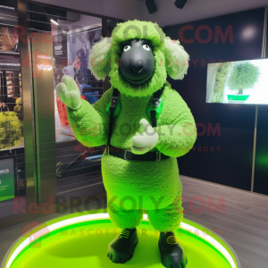 Lime Green Suffolk Sheep mascot costume character dressed with a Bodysuit and Bracelet watches