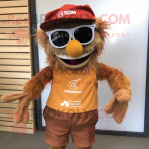 Rust Scarecrow mascot costume character dressed with a Running Shorts and Sunglasses