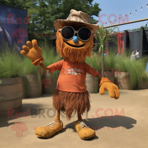 Rust Scarecrow mascot costume character dressed with a Running Shorts and Sunglasses