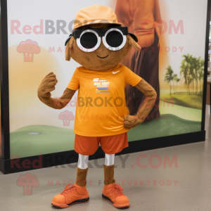 Rust Scarecrow mascot costume character dressed with a Running Shorts and Sunglasses