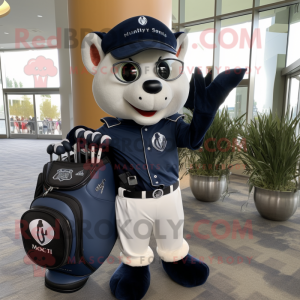 Navy Golf Bag mascot costume character dressed with a Moto Jacket and Backpacks